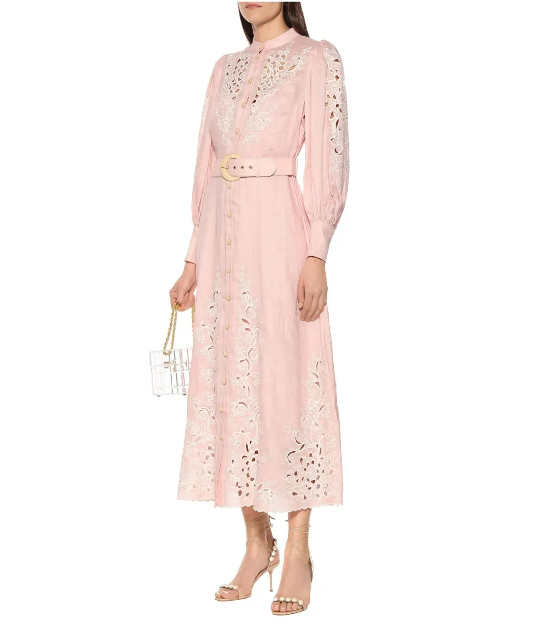 Zimmermann Freja Broderie Anglaise-linen Shirt Dress in Pink Size 0 / AU 8 for rent on The Volte - main image