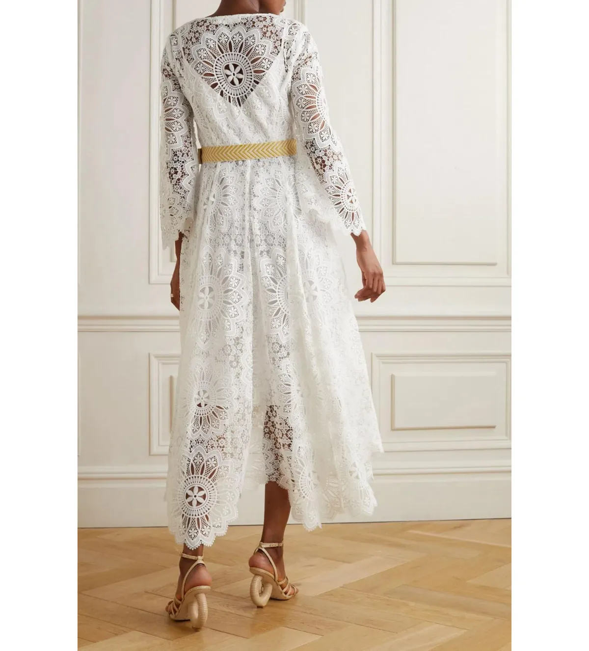Zimmermann Chintz Doily Belted Asymmetric Guipure Lace Midi Dress White Size 2/Au 12 - Image 2