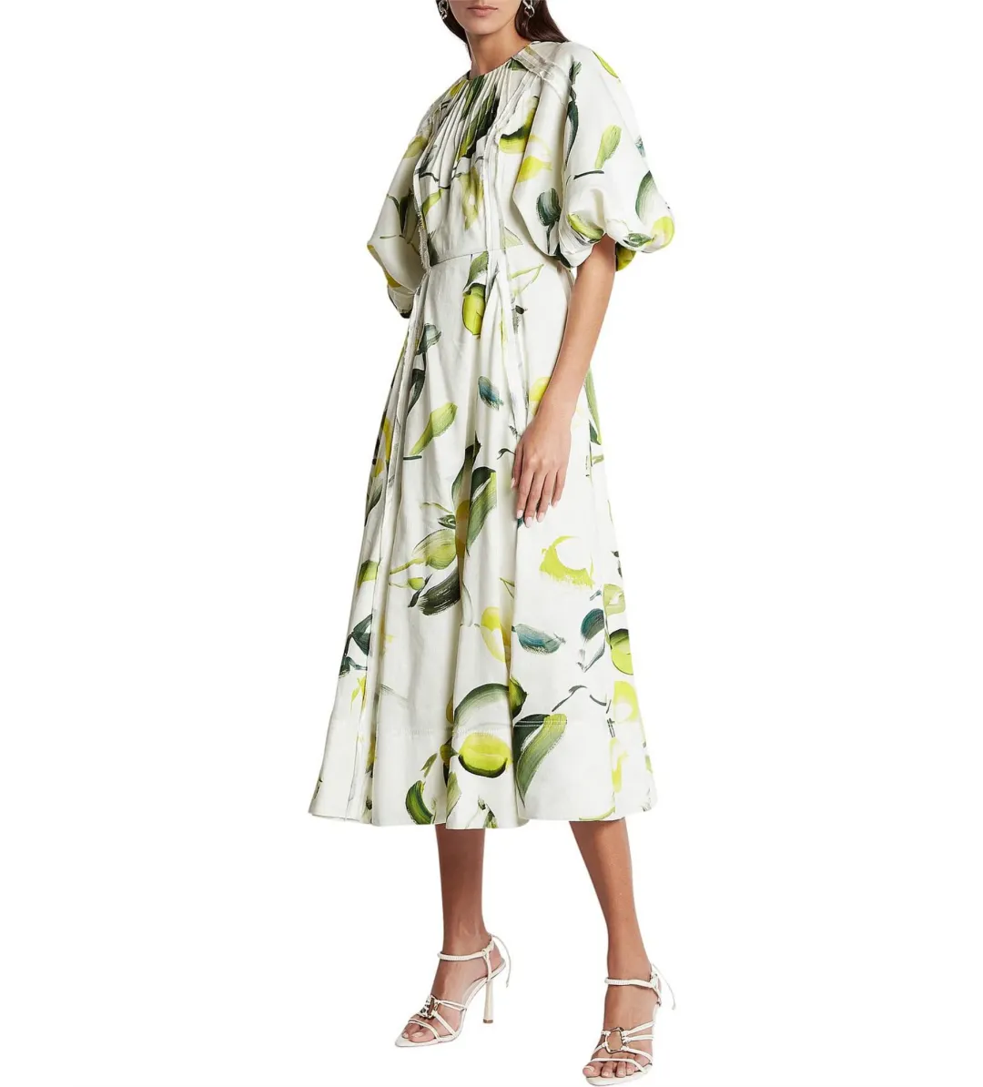 Aje Zest Midi Dress Tropical Lime Print Size AU 12 for rent on The Volte - main image