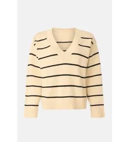Reformation Sienna Oversized Cotton V Neck Sweater Birch with Black Stripe Size XS / AU 6 for rent on The Volte - image 5