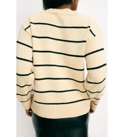 Reformation Sienna Oversized Cotton V Neck Sweater Birch with Black Stripe Size XS / AU 6 for rent on The Volte - image 4