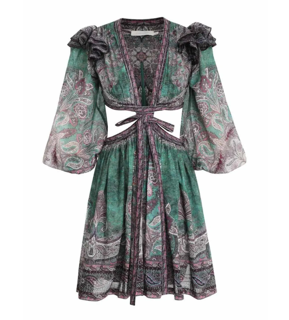 Zimmermann Anneke Ruffle Mini Dress Teal Paisley Size 0P/AU 6P - Image 5