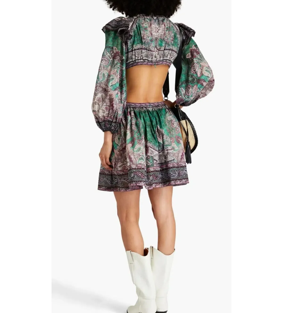 Zimmermann Anneke Ruffle Mini Dress Teal Paisley Size 0P/AU 6P - Image 4