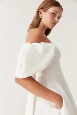Aje Arista Tulip Sleeve Midi Dress Ivory Size AU 16 for rent on The Volte - image 3