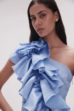 Aje Adelia Ruffle Midi Dress Light Sky Blue Size AU 16 for rent on The Volte - image 2