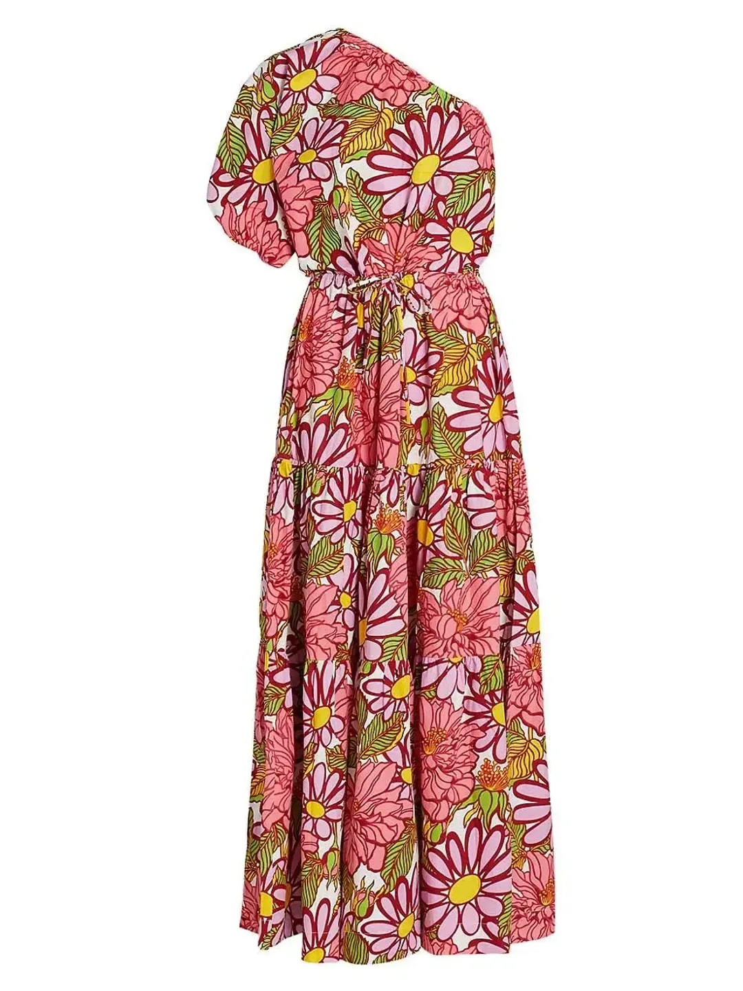S/W/F Frida One Shoulder Puff Sleeve Maxi Dress Floral Pink Size L / Au 14 for rent on The Volte - main image
