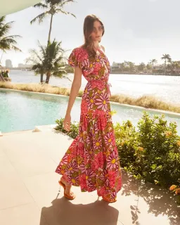 S/W/F Frida One Shoulder Puff Sleeve Maxi Dress Floral Pink Size L / Au 14 for rent on The Volte - image 3
