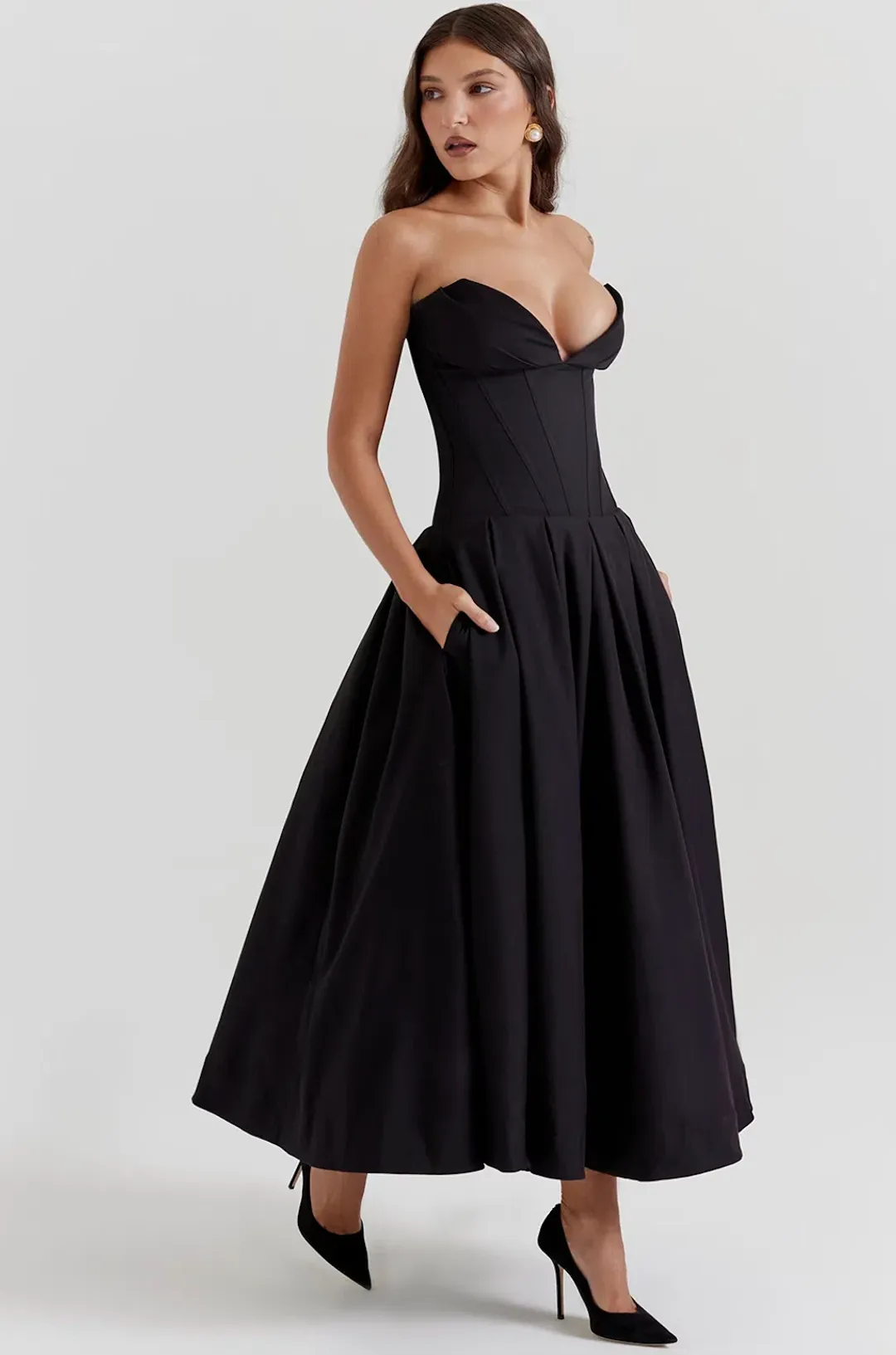 House of CB Lady Strapless Midi Dress in Black Size L / AU 12 regular cup for rent on The Volte - main image