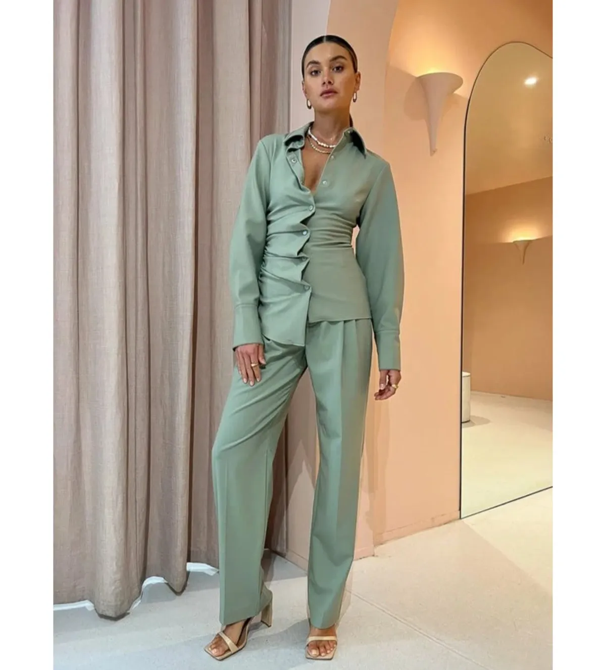 Sir the Label Adrien Tuck Shirt and Pants Set Sage Size 0/AU 6 for rent on The Volte - main image