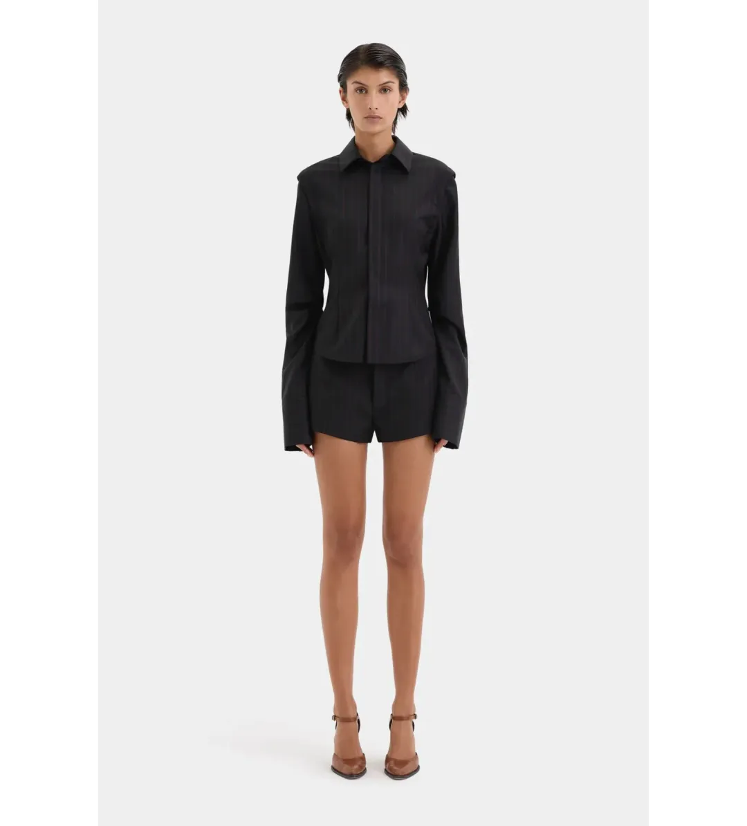 Sir the Label Sorrentino Shirt and Mini Short Set Red Pinstripe Size 1/AU 8 for rent on The Volte - main image