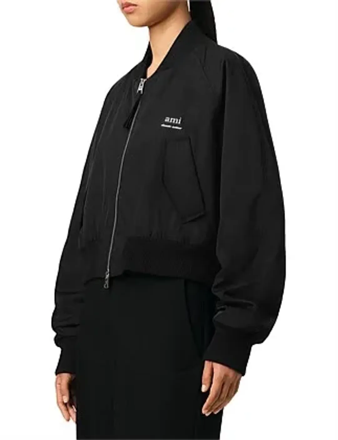 AMI Loose Twill Bomber Jacket AMI Logo Black Size 8 for rent on The Volte - main image