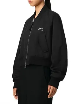 AMI Loose Twill Bomber Jacket AMI Logo Black Size 8 for rent on The Volte - image 2