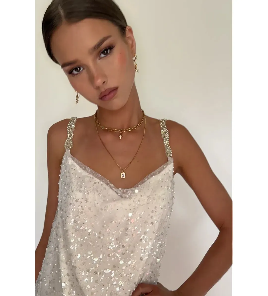 Sisters the Label Sofia Mini Dress Embellished Pearl Silk One Size for rent on The Volte - main image
