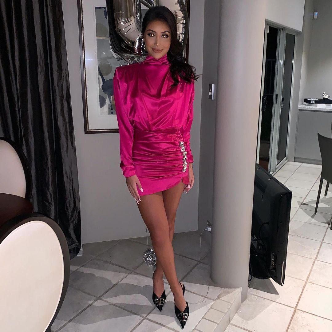 Alessandra Rich pink crystal embellished silk satin mink dress Pink Size 8 for rent on The Volte - main image