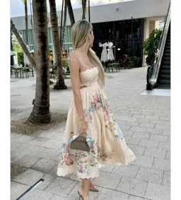 ZImmermann The Halliday Scallop Midi Dress in Cream Watercolour Floral Size 0/AU 8 for rent on The Volte - image 4