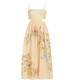 ZImmermann The Halliday Scallop Midi Dress in Cream Watercolour Floral Size 0/AU 8 for rent on The Volte - image 1