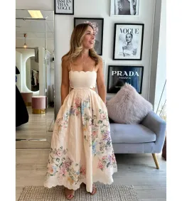 ZImmermann The Halliday Scallop Midi Dress in Cream Watercolour Floral Size 0/AU 8 for rent on The Volte - image 2