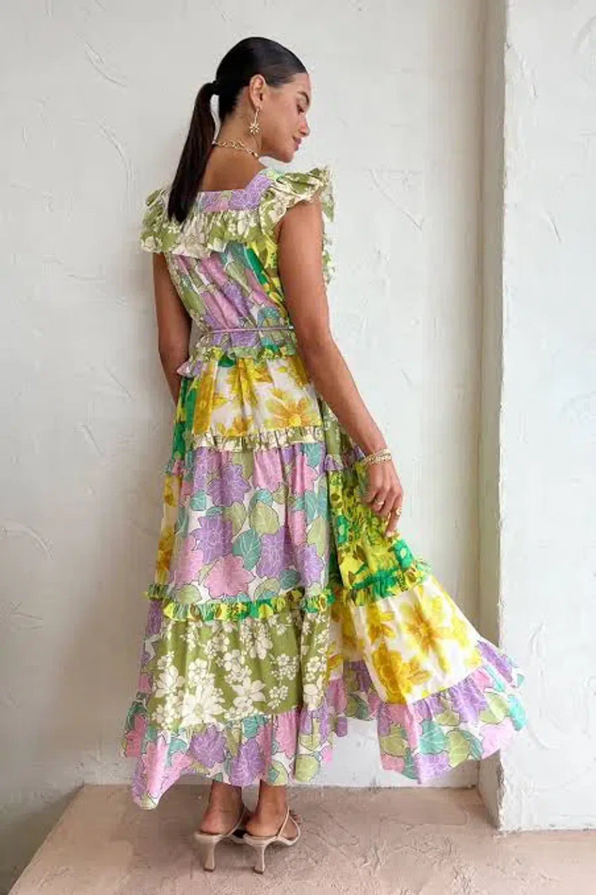 Alemais Elora Patchwork Tiered Midi Dress Multi Size AU 10 - Image 2