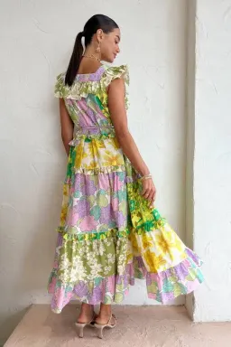 Alemais Elora Patchwork Tiered Midi Dress Multi Size AU 10 for rent on The Volte - image 2