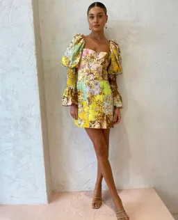 Alemais Matilde Puff Sleeve Mini Dress Multi Print Size 12 for rent on The Volte - image 2