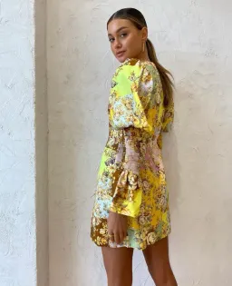 Alemais Matilde Puff Sleeve Mini Dress Multi Print Size 12 for rent on The Volte - image 3