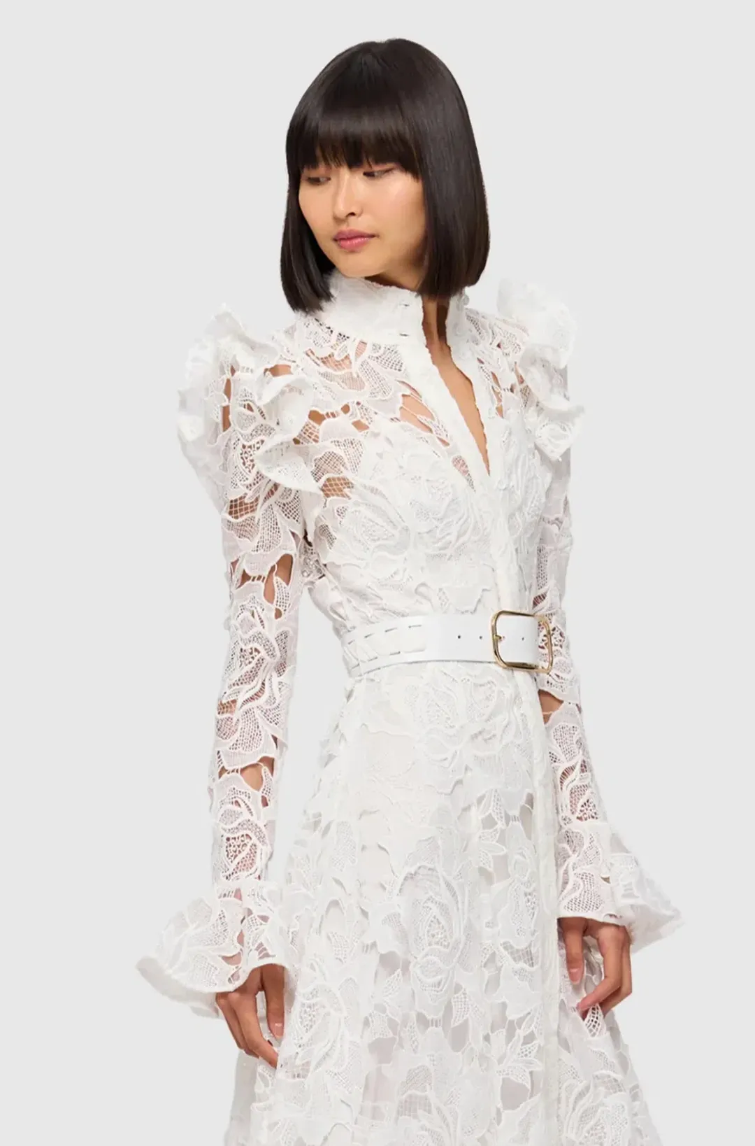Leo Lin Leo Lin Aliyah Lace Butterfly Sleeve Midi Dress Snow Size AU 12 for rent on The Volte - main image