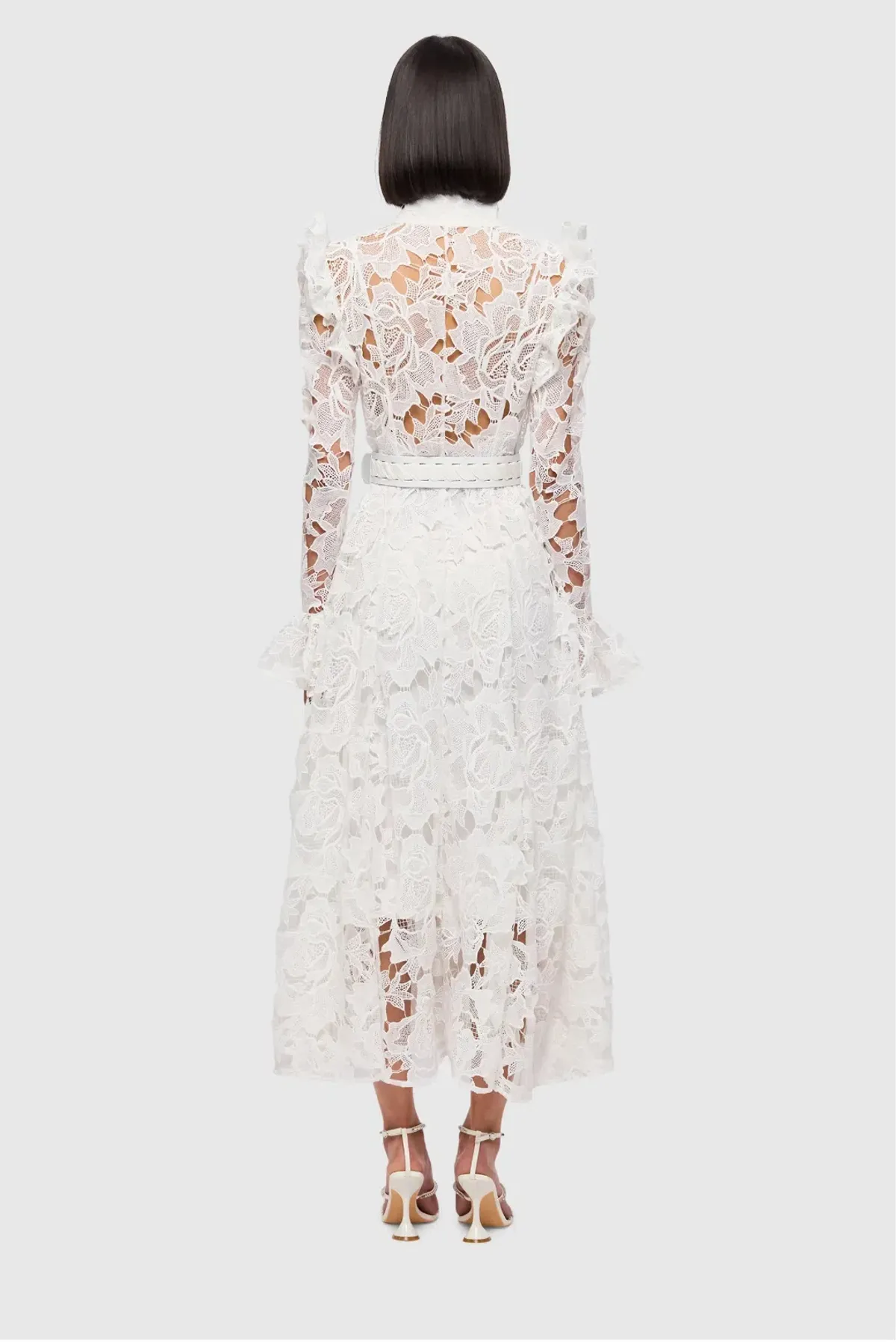 Leo Lin Leo Lin Aliyah Lace Butterfly Sleeve Midi Dress Snow Size AU 12 for rent on The Volte - main image