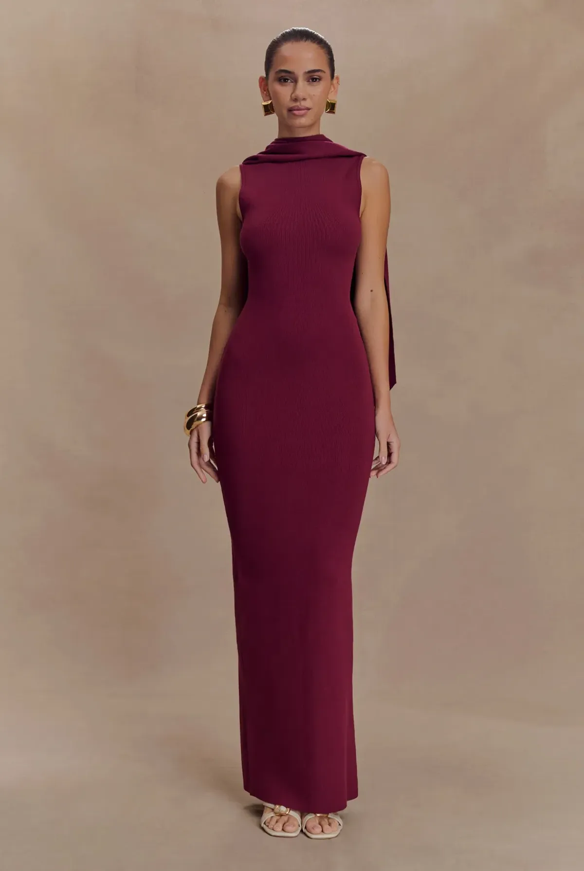 Meshki Knit Scarf Maxi Dress Merlot Size 8 - Image 1