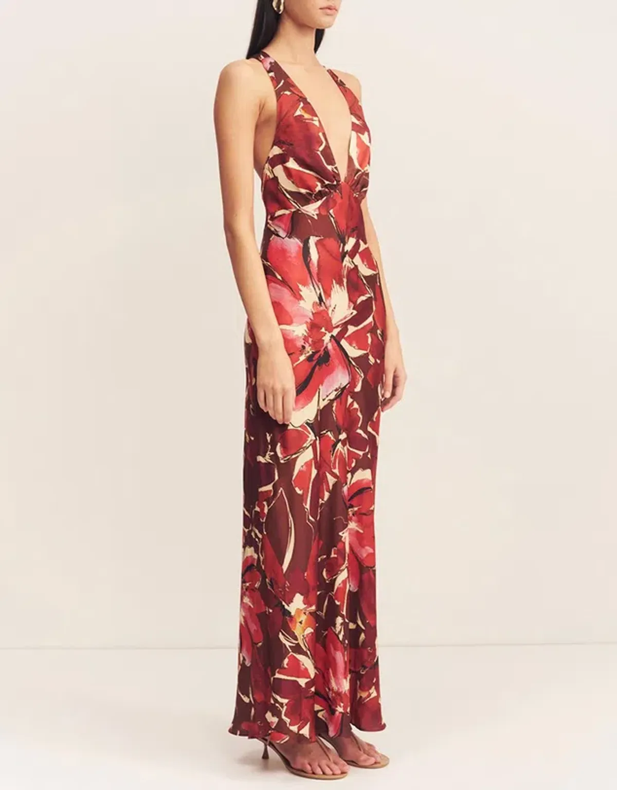 Shona Joy Nolita Plunged Cross Back Maxi Dress Rosewood Floral Size AU 6 - Image 1