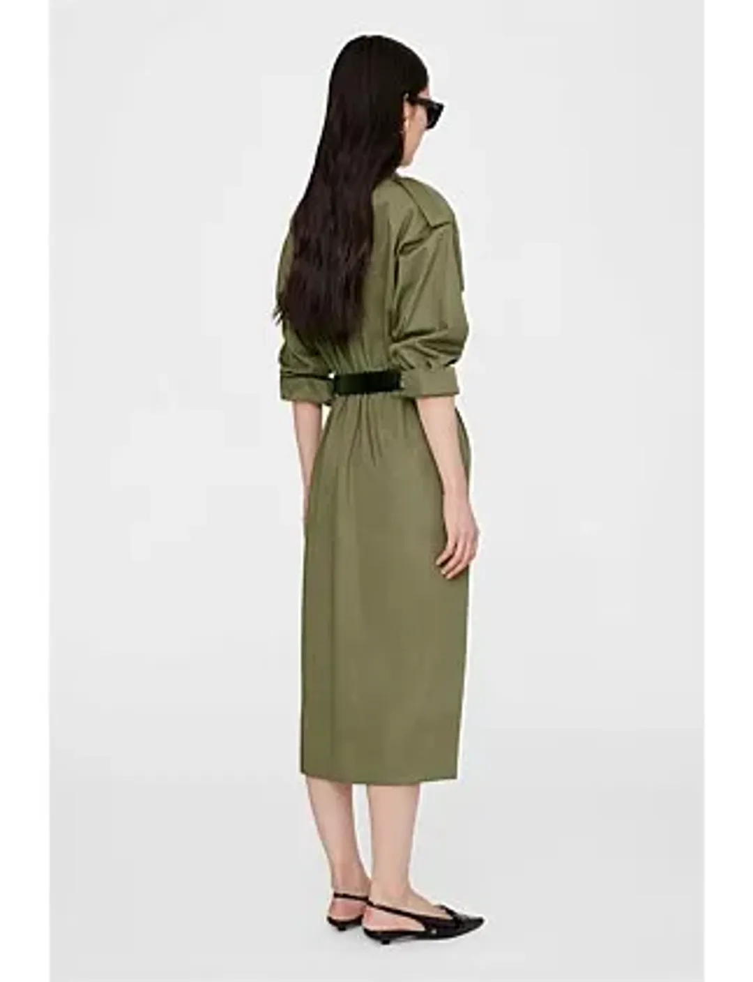 Anine Bing Zelda Coat Midi Dress in Khaki Green Size M / AU 10 for rent on The Volte - main image