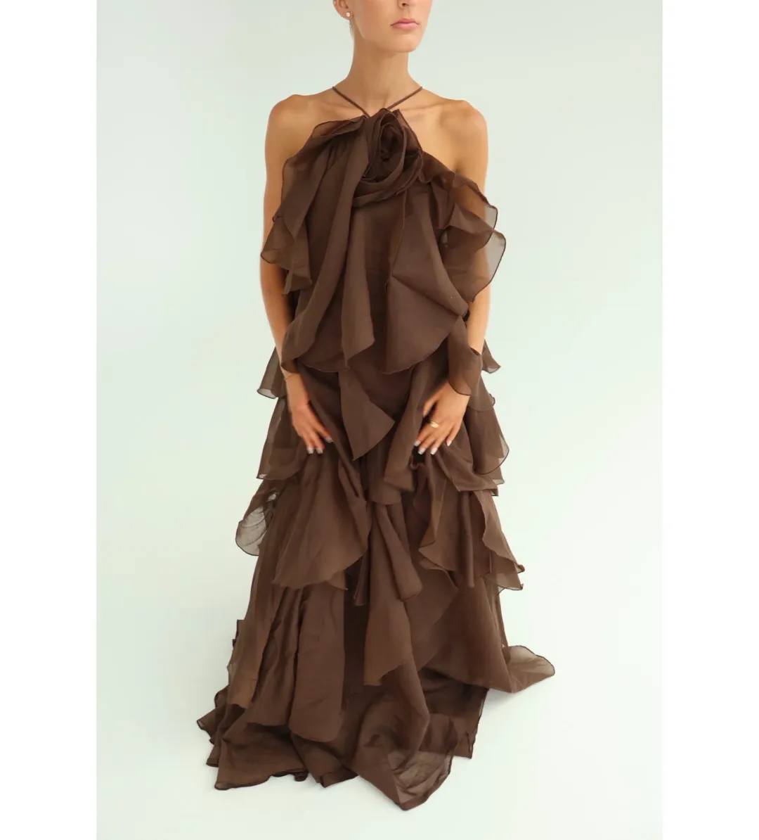 Aje Pandorea Layered Maxi Dress Carob Size 10 for rent on The Volte - main image