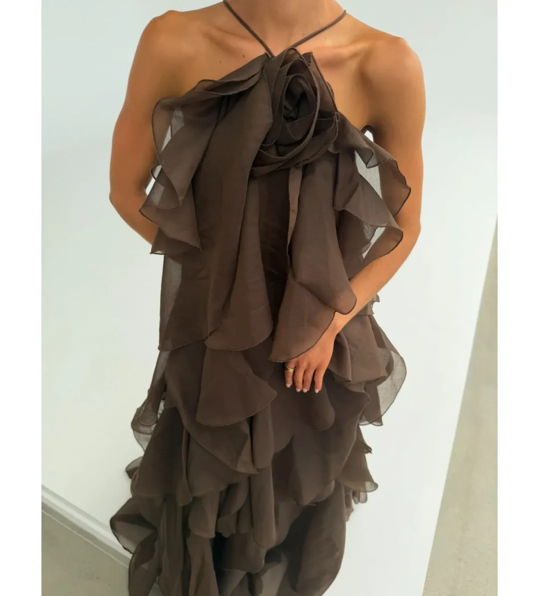 Aje Pandorea Layered Maxi Dress Carob Size 10 for rent on The Volte - main image