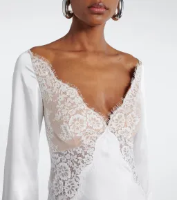 Self-Portrait x Christopher Kane Lace Trimmed Satin Gown White Size 10 for rent on The Volte - image 3