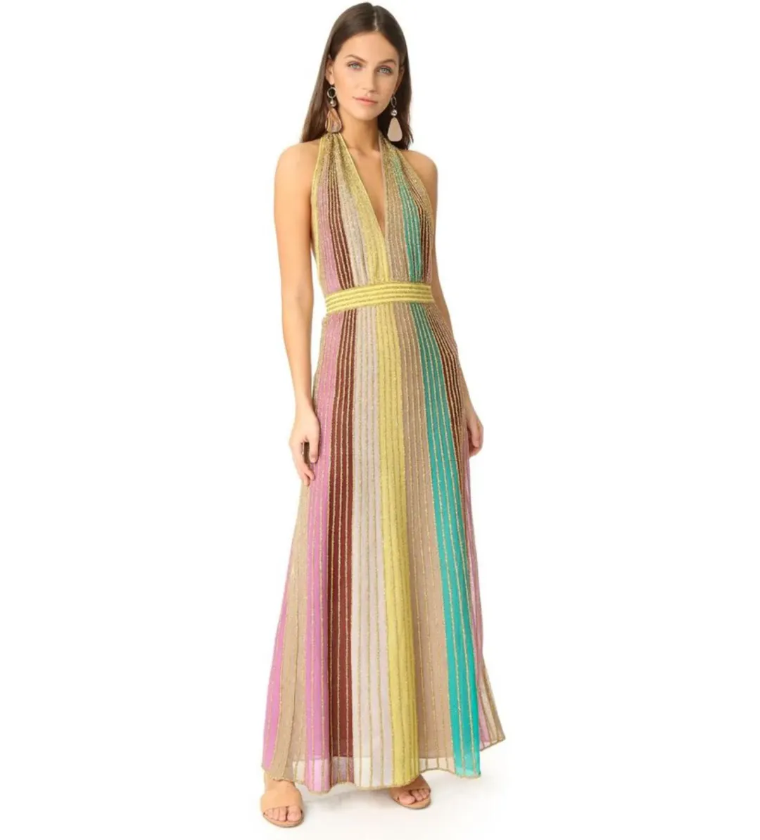 Missoni Striped Lurex Halter Maxi Dress Size AU 12 for rent on The Volte - main image