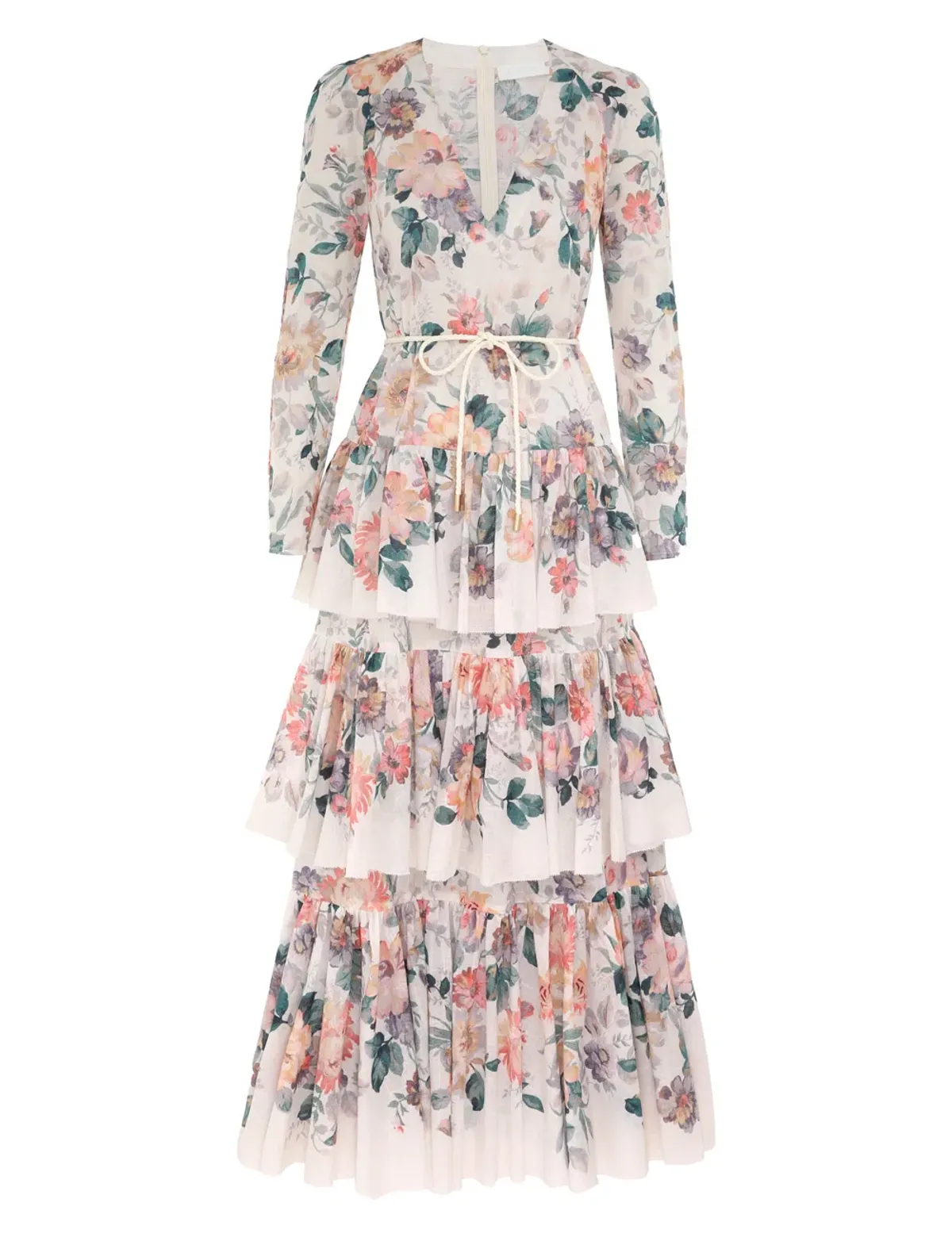 Zimmermann Acacia Tiered Maxi Dress Cream Multi Floral Size 14 for rent on The Volte - main image