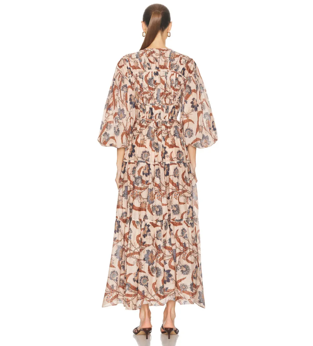 Zimmermann Ascension Tie Billow Maxi Dress Blue Indienne Floral Size 3/Au 14 for rent on The Volte - main image