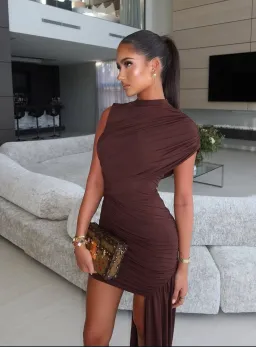 De La Valí Ravenna Mini Dress in Chocolate Size AU 8 for rent on The Volte - image 4