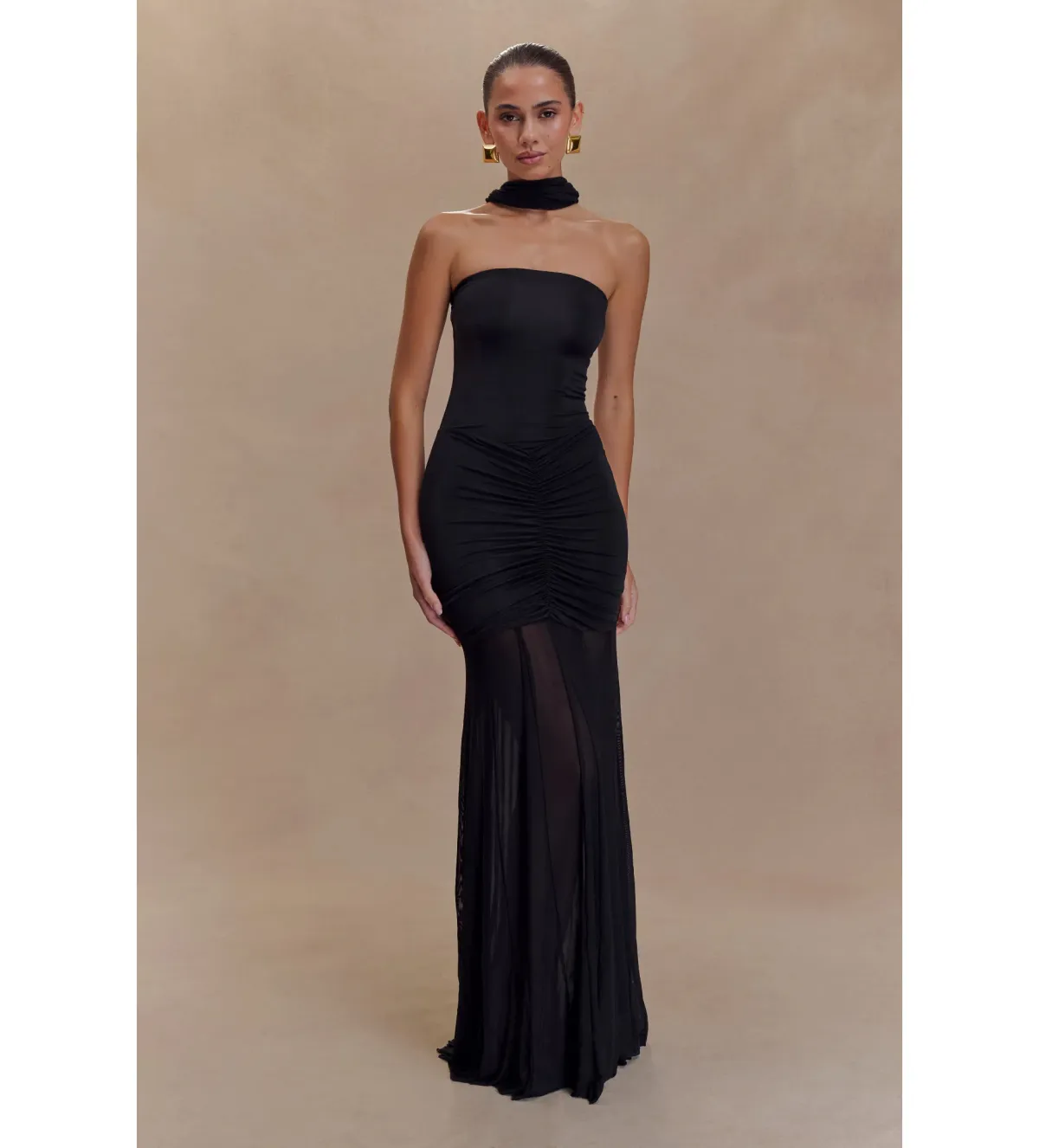 Meshki Caspian Slink Mesh Off Shoulder Maxi Dress Black Size 8 - Image 4