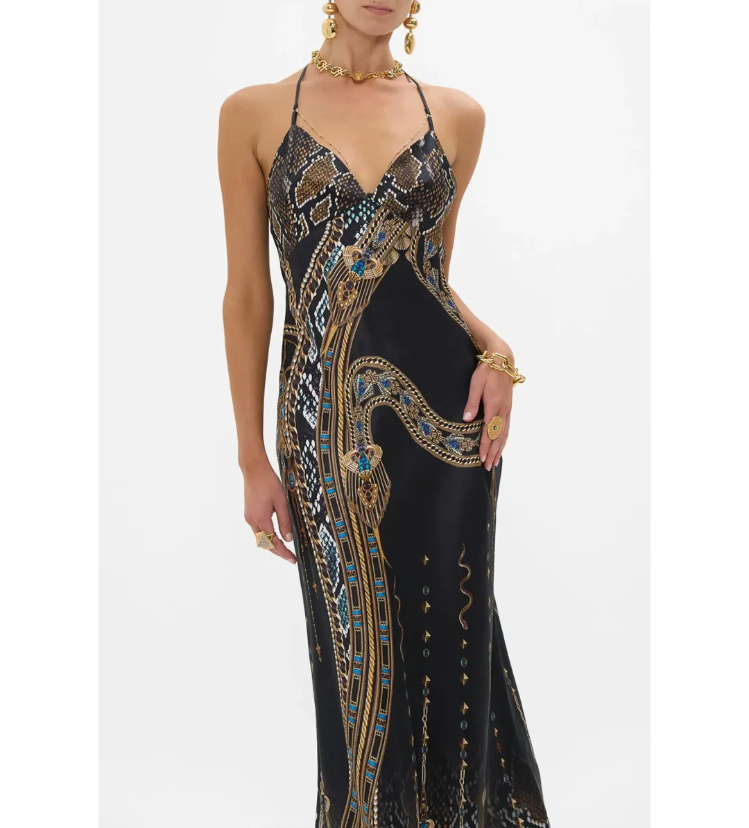 Camilla Chain Detail Slip Dress in Call Me Cleopatra Size for rent on The Volte - main image