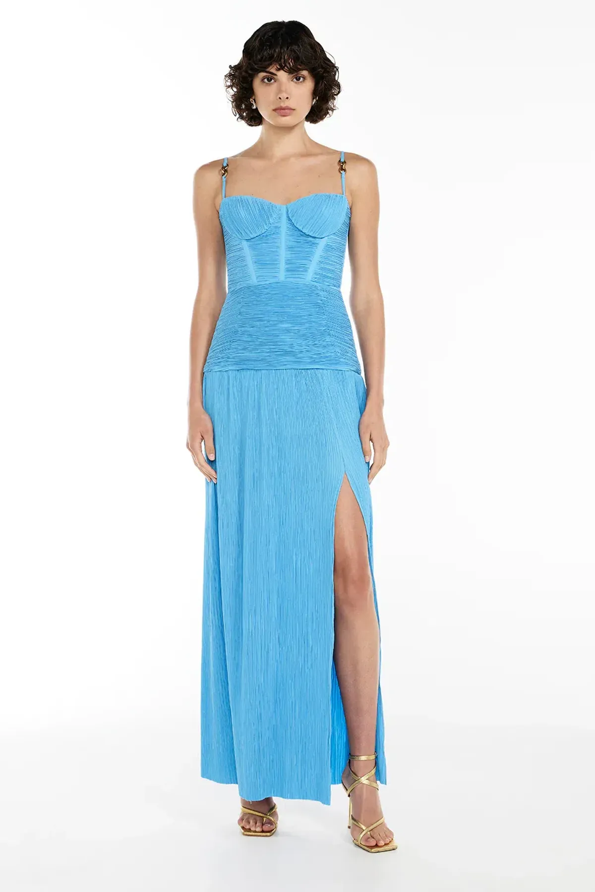 Manning Cartell Double Time Pleat Maxi Dress Cerulean Blue Size 8 - Image 1