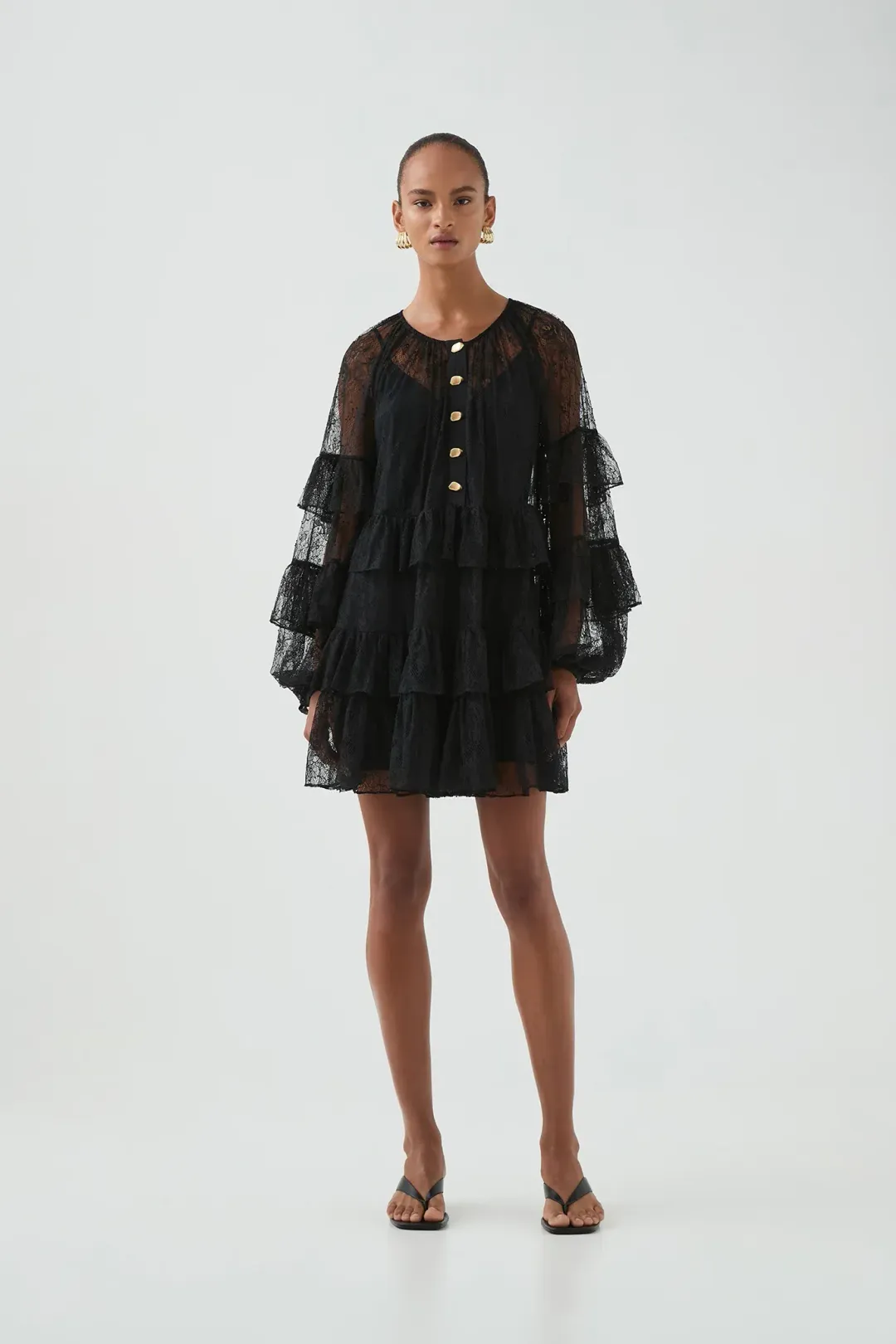 Aje Primrose Mini Dress Black Size 12/L for rent on The Volte - main image