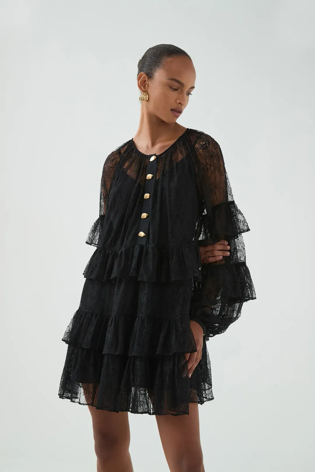 Aje Primrose Mini Dress Black Size 12/L for rent on The Volte - main image