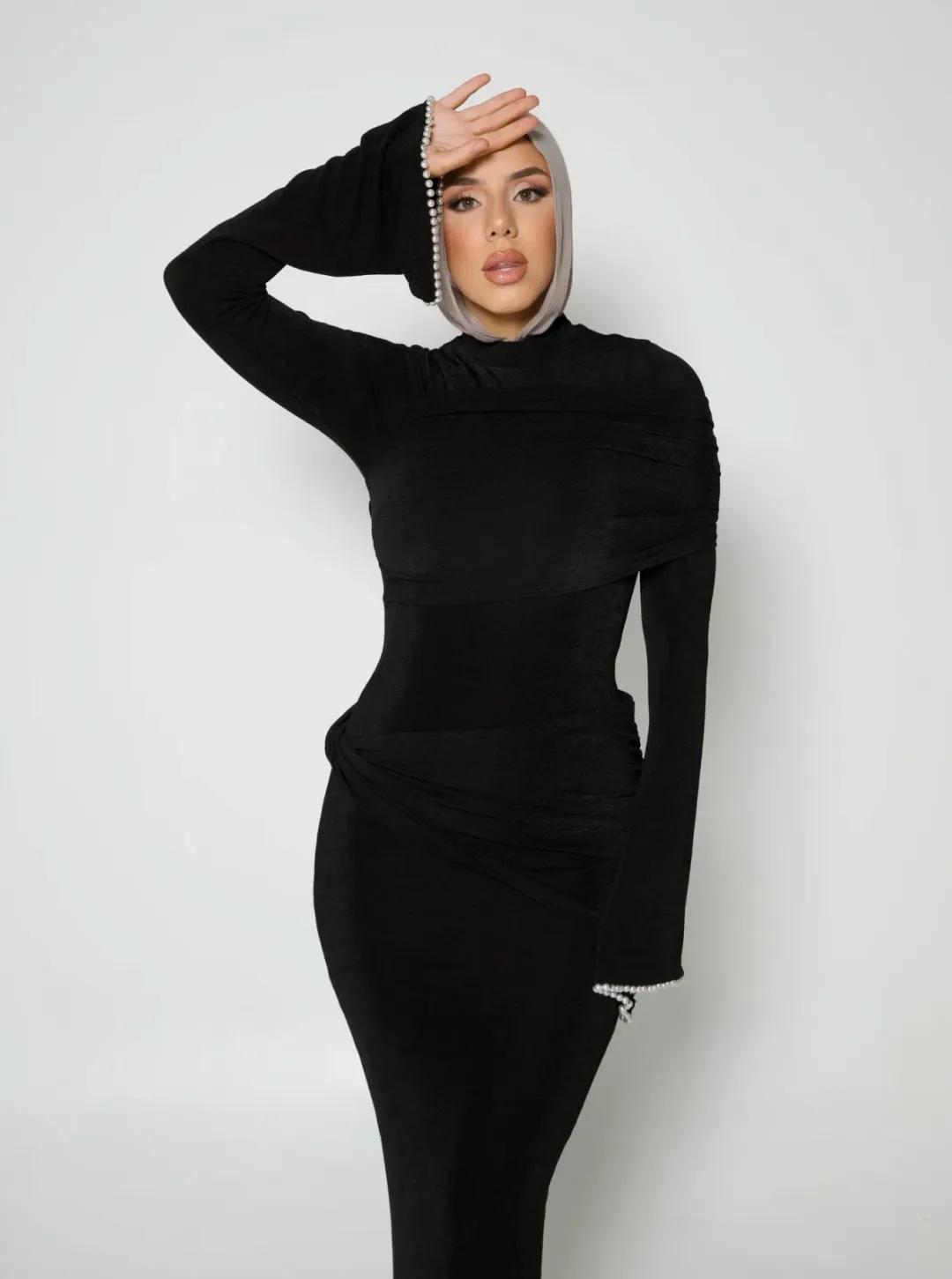 Alaía Muse Luna Pearl Sleeve Maxi Dress Black Size S / AU 8 for rent on The Volte - main image