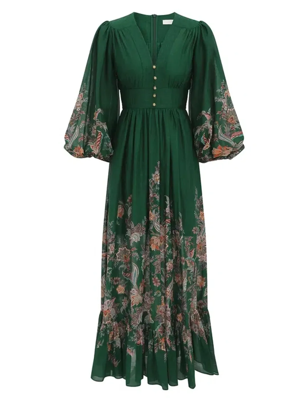 Zimmermann Rhiannon Plunge Maxi Dress Green Multi Paisley Size 3 / AU 14 for rent on The Volte - main image