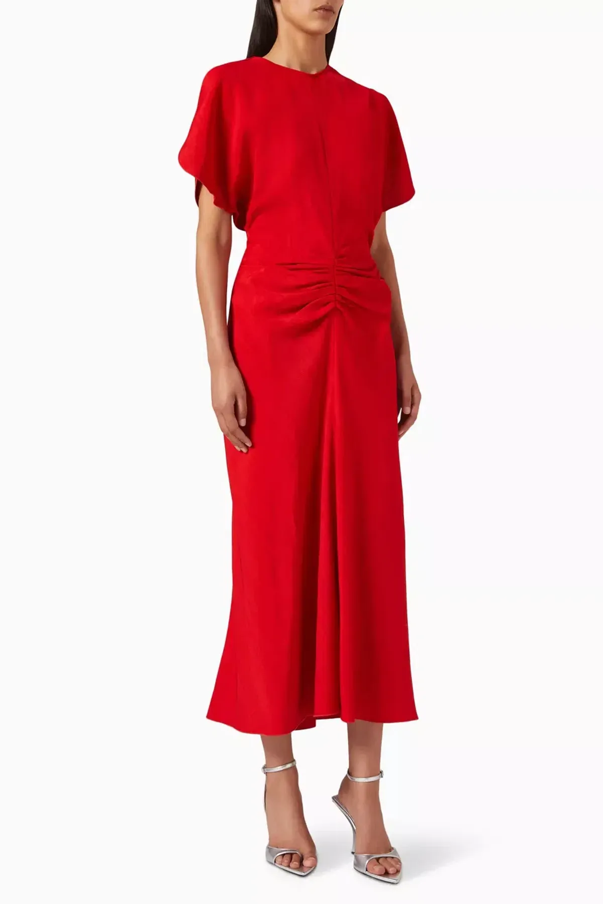Victoria Beckham Gathered Waist Midi Dress Red Size 12 - Image 2