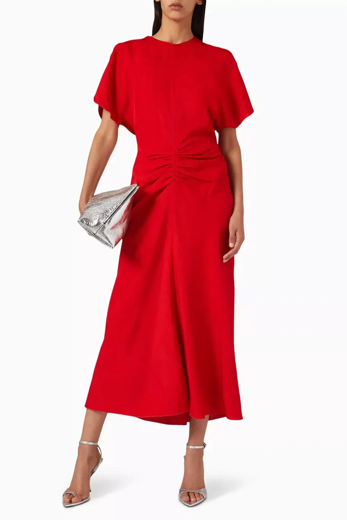 Victoria Beckham Gathered Waist Midi Dress Red Size 12 - Image 1