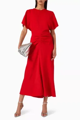 Victoria Beckham Gathered Waist Midi Dress Red Size 12 for rent on The Volte - image 1