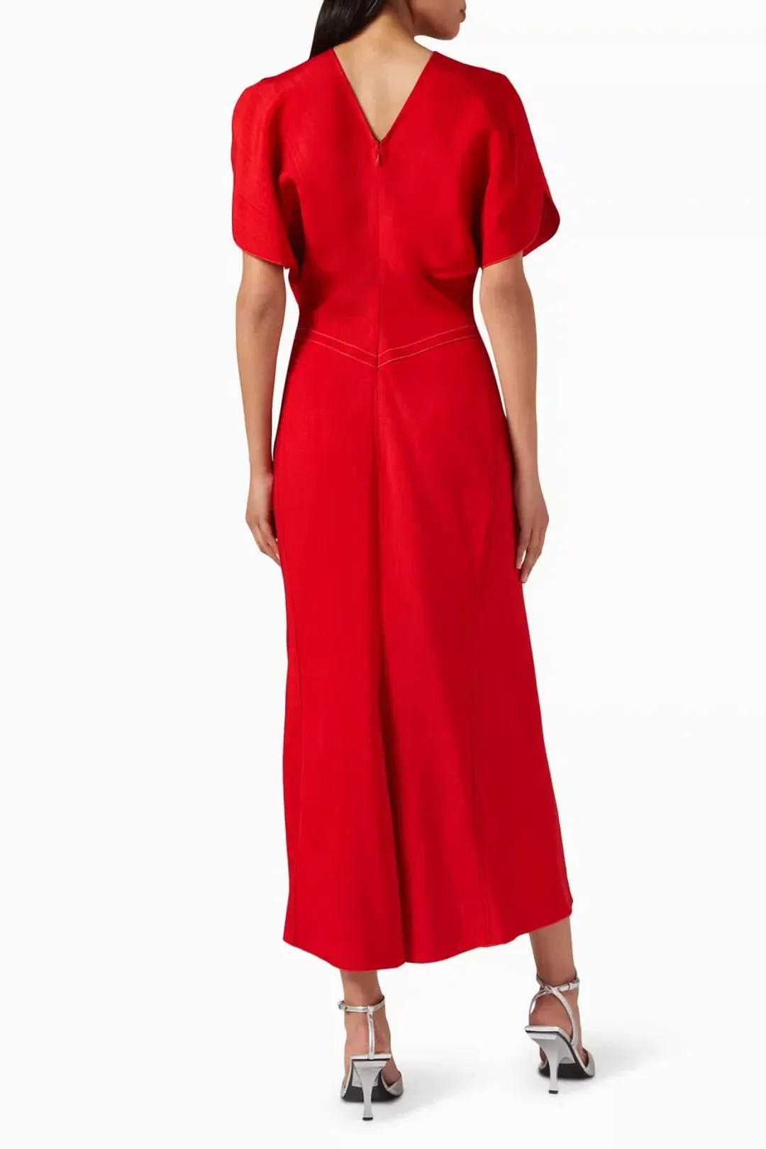 Victoria Beckham Gathered Waist Midi Dress Red Size 12 for rent on The Volte - main image
