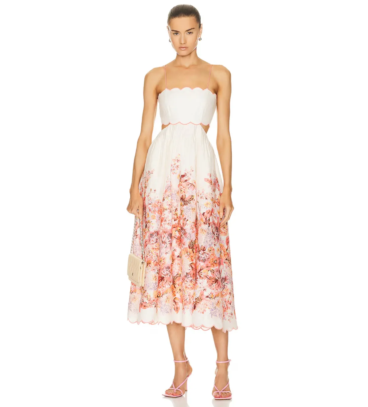 Zimmermann Devi Scallop Midi Dress Cream Floral in Size 3 / AU 14 - Image 1