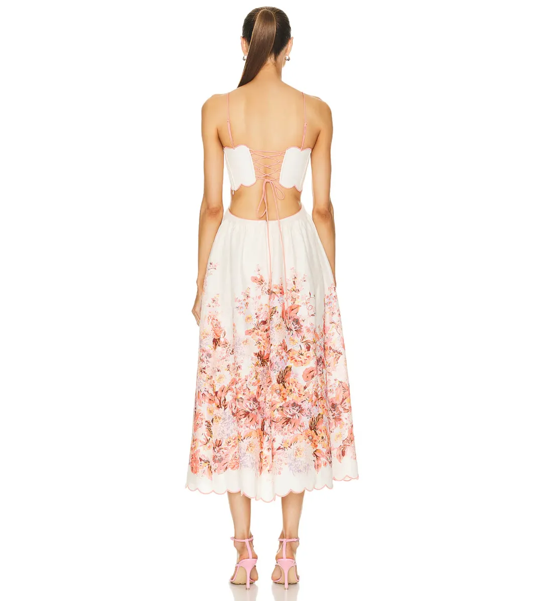 Zimmermann Devi Scallop Midi Dress Cream Floral in Size 3 / AU 14 for rent on The Volte - main image